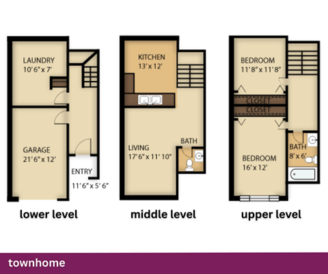Floor plan for 2 beds, 1 bath, 1110 sqft